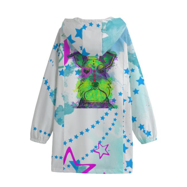 Preview: Leichte Regenjacke Fido – Popart Hundemotiv, 100 % Polyester, Unisex, Mix, Mischling, Zwergschnauzer, Schnauzer